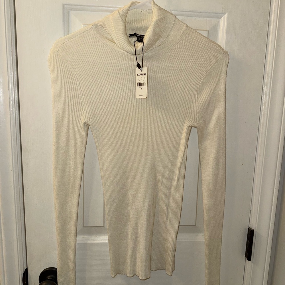 Express Cream Ribbed Knit Turtleneck